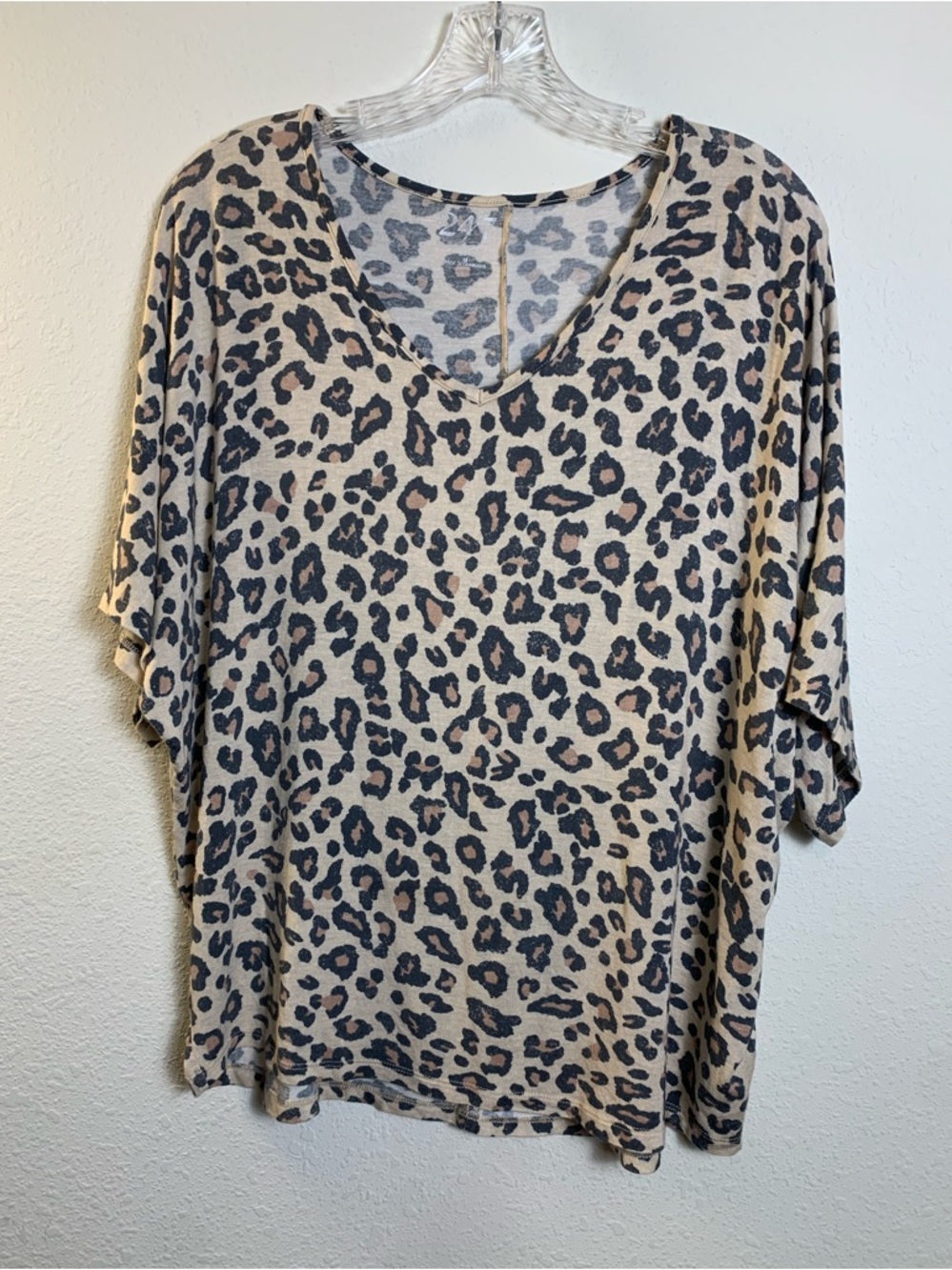 24/7 Leopard Print V-Neck Tunic - Beige and Black Medium Animal Print